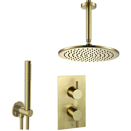 Additional image for Thermostatic Shower Valve, 200mm Head, Ceiling Arm & Kit (Br Brass).