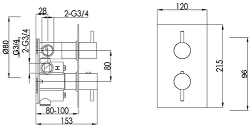 Additional image for Thermostatic Shower Valve, 300mm Head, Ceiling Arm & Kit (M Black).