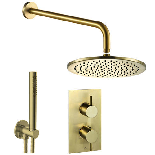 Additional image for Thermostatic Shower Valve, 250mm Head, Wall Arm & Kit (Br Brass).