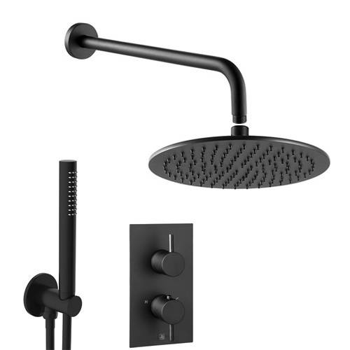 Additional image for Thermostatic Shower Valve, 250mm Head, Wall Arm & Kit (M Black).