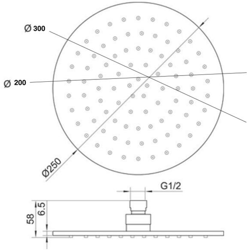 Additional image for Manual Shower Valve With Ceiling Arm & 250mm Head (Br Brass).