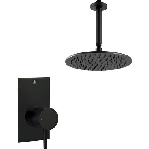 Additional image for Manual Shower Valve With Ceiling Arm & 250mm Head (Matt Black).