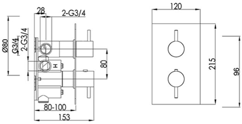 Additional image for Thermostatic Shower Valve, 300mm Head, Wall Arm & Kit (Br Brass).