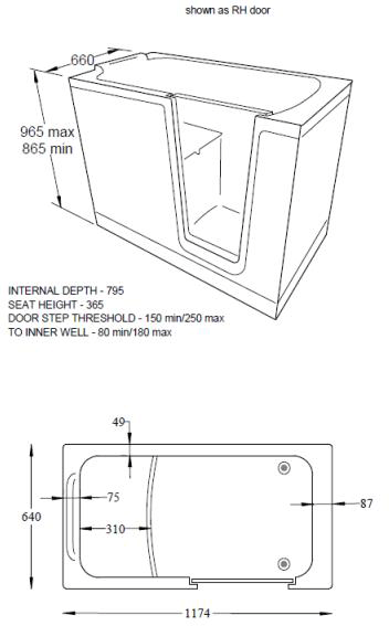 Additional image for Priya Walk In Bath With Left Hand Door (1210x650, Whirlpool).