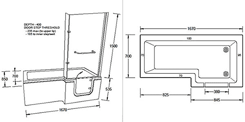 Additional image for Savana Walk In Shower Bath With Left Hand Door (Whirlpool).