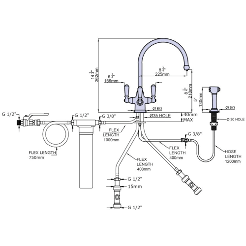 Additional image for 3 In 1 Filtered Kitchen Tap With Rinser (English Bronze).