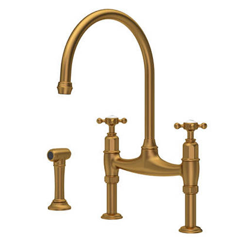 Additional image for Kitchen Tap With X-Heads & Rinser (Aged Brass).