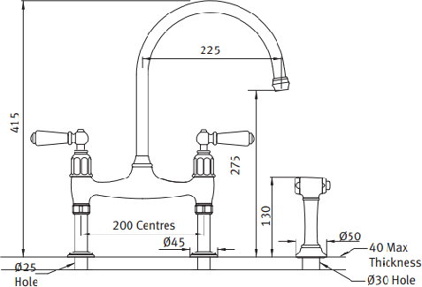 Additional image for Kitchen Tap With White Levers & Rinser (Chrome).