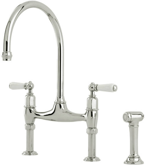 Additional image for Kitchen Tap With White Levers & Rinser (Pewter).