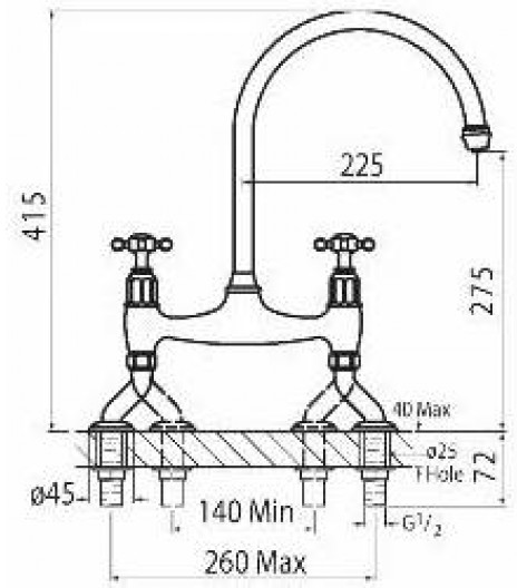Additional image for Kitchen Tap With Crosshead Handles (Aged Brass).