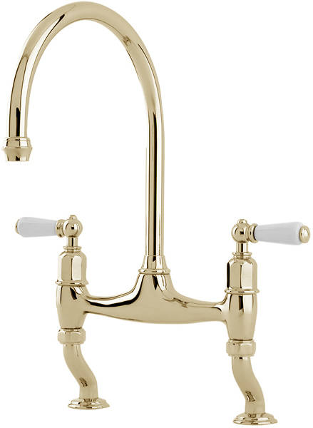 Additional image for Kitchen Tap With White Lever Handles (Gold).