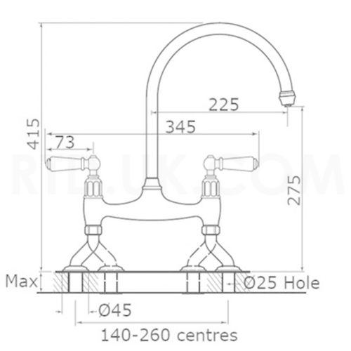 Additional image for Kitchen Tap With White Lever Handles (Gold).