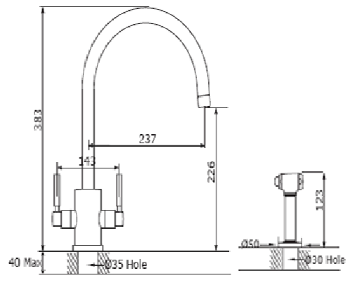 Additional image for Kitchen Tap With Rinser & C Spout (Polished Nickel).