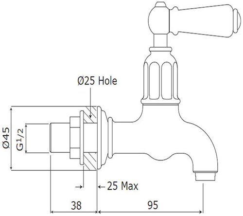 Additional image for Wall Mounted Bib Taps With Lever Handles (Gold).