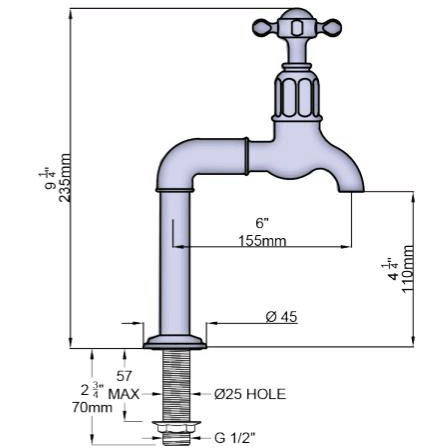 Additional image for Deck Mounted Bib Taps With X-Head Handles (English Bronze).