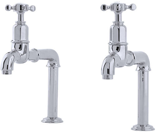 Additional image for Deck Mounted Bib Taps With X-Head Handles (Chrome).