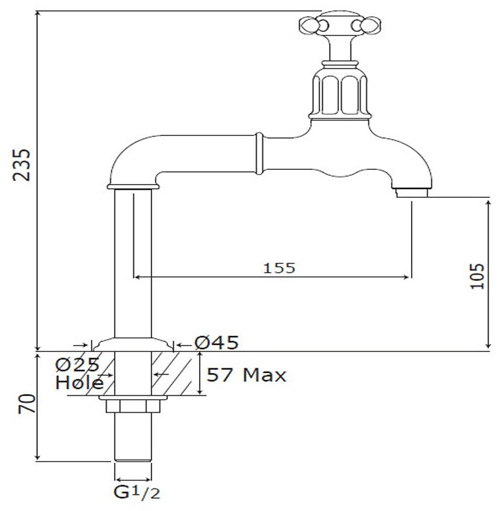 Additional image for Deck Mounted Bib Taps With X-Head Handles (Pewter).