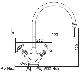 Additional image for Kitchen Mixer Tap With X-Head Handles (Pewter).