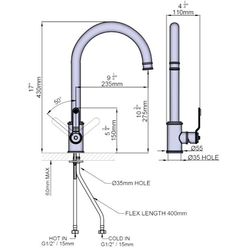 Additional image for Kitchen Tap With Lever Handle (Nickel).