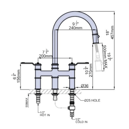 Additional image for Kitchen Tap With Lever Handles & Rinser (Aged Brass).