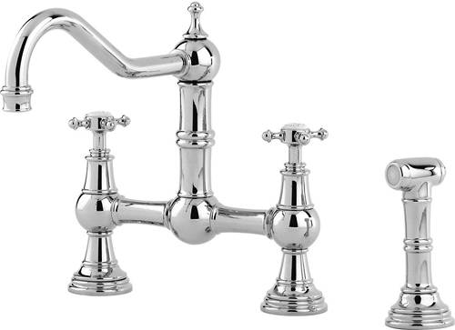 Additional image for Kitchen Tap With Rinser & X-Head Handles (Chrome).