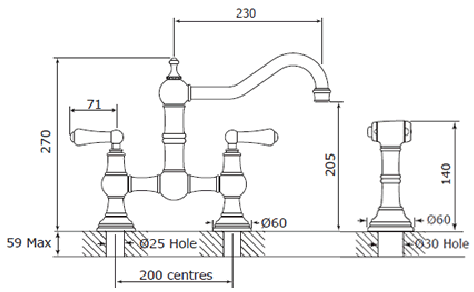 Additional image for Kitchen Tap With Rinser & Lever Handles (Nickel).