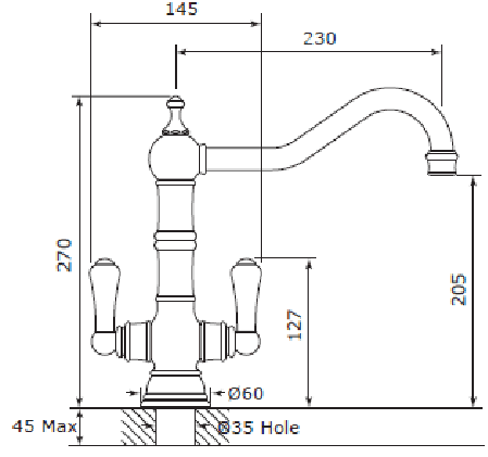 Additional image for Kitchen Mixer Tap With Twin Lever Handles (Nickel).