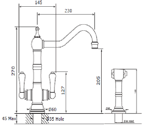 Additional image for Kitchen Tap With Rinser & Lever Handles (Gold).