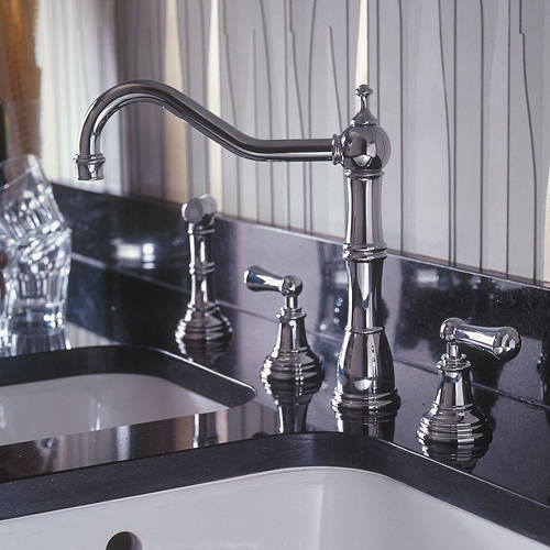 Additional image for 4 Hole Kitchen Tap With Lever Handles & Rinser (Chrome).