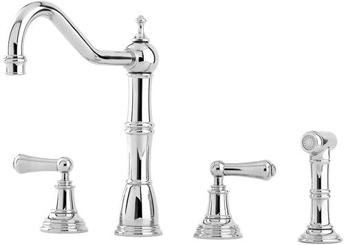 Additional image for 4 Hole Kitchen Tap With Lever Handles & Rinser (Chrome).