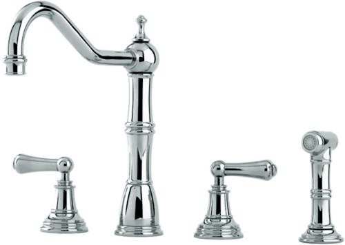 Additional image for 4 Hole Kitchen Tap With Lever Handles & Rinser (Pewter).