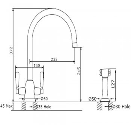 Additional image for Kitchen Tap With Lever Handles & Rinser (Pewter).