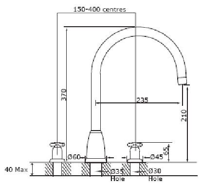 Additional image for 3 Hole Kitchen Tap With X-Head Handles (Chrome).