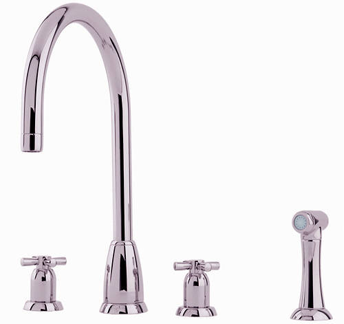 Additional image for 4 Hole Kitchen Tap, X-Head Handles & Rinser (Nickel).