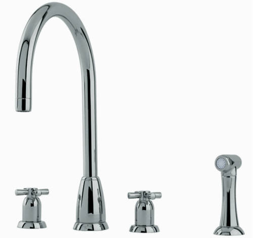 Additional image for 4 Hole Kitchen Tap, X-Head Handles & Rinser (Pewter).