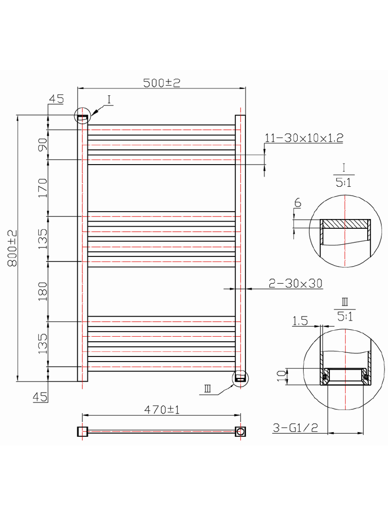 Additional image for Davina Towel Radiator (11 Rails, Stainless Steel). 500x800.