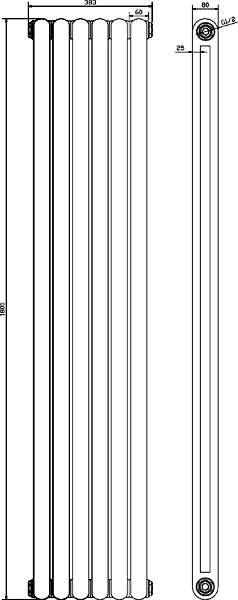 Additional image for Salvia Double Radiator. 4760 BTU (White). 383x1800mm.