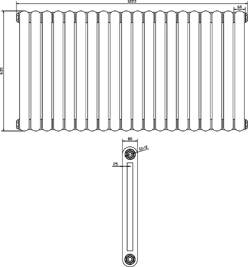 Additional image for Salvia Double Radiator. 5659 BTU (White). 1223x635mm.