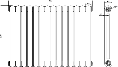 Additional image for Salvia Double Radiator. 3964 BTU (Anthracite). 863x635mm.