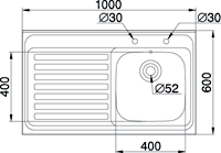 Additional image for Sit On Kitchen Sink & Waste. 1000x600mm (Square Edge, 2 Tap Hole).