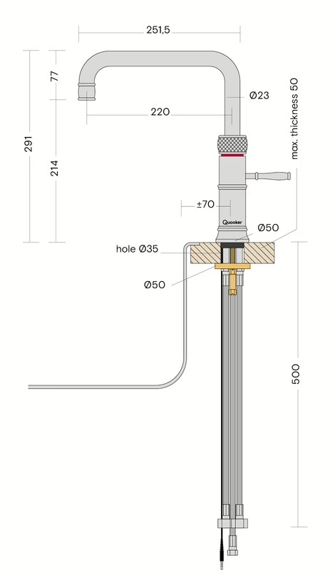 Additional image for Square Boiling Water Kitchen Tap. PRO3 (Patinated Brass).