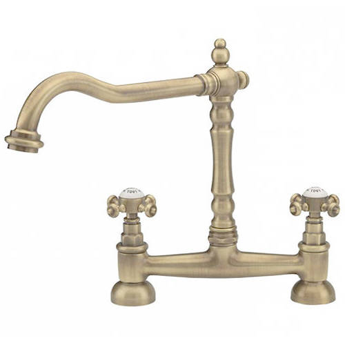 Additional image for Bridge Kitchen Tap With Crosshead Handles (Antique Brass).