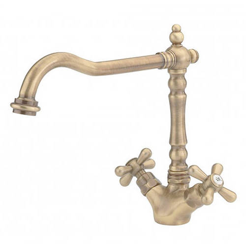 Additional image for Kitchen Tap With Crosshead Handles (Antique Brass).