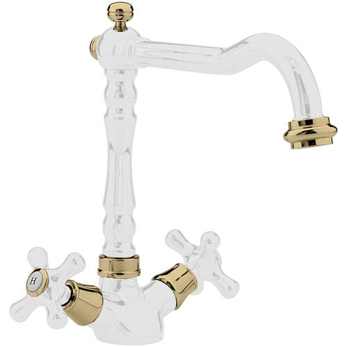 Additional image for Kitchen Tap With Crosshead Handles (White & Gold).