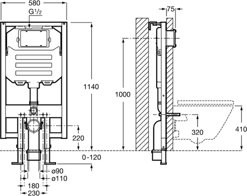 Additional image for In-Wall DUPLO Compact Tank & PL4 Dual Flush Panel (Grey).