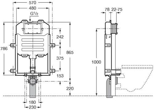 Additional image for In-Wall Basic Compact Frame & Tank With Dual Flush.