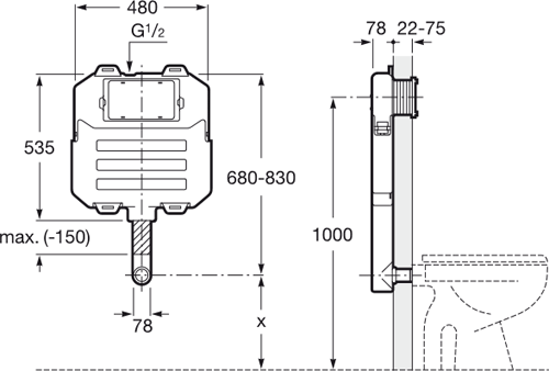 Additional image for In-Wall Basic Compact Tank & PL1 Dual Flush Panel (Chrome).