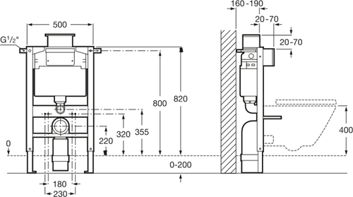 Additional image for In-Wall DUPLO WC L Frame With Dual Flush Cistern 500x820.