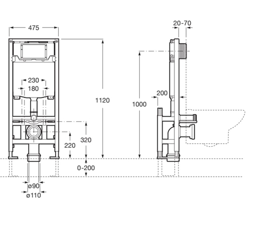 Additional image for Duplo ONE Free-Standing Frame With Dual Flush Cistern (475x1120mm).