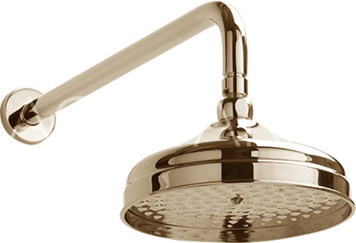 Additional image for York Traditional Shower Head With Arm (200mm, Gold).